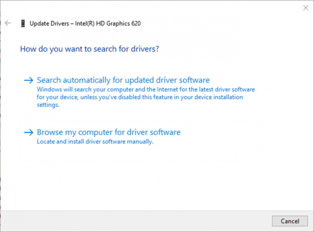 A janela de atualização do driver antes da atualização do Windows 10 de maio de 2020