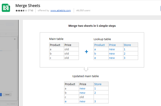 add ons do google sheets - Mesclar folhas 