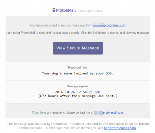 Mensagem criptografada do ProtonMail enviada