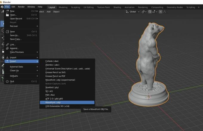 Exportando um modelo 3D do Blender