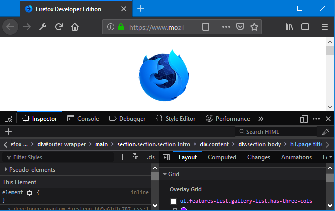 Captura de tela do Firefox Developer Edition