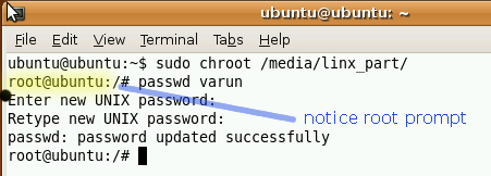 Como redefinir qualquer chroot de senha do Linux
