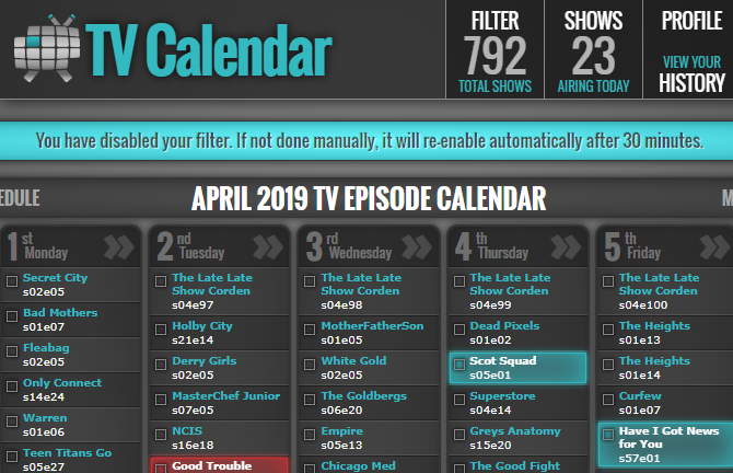 Calendário de TV