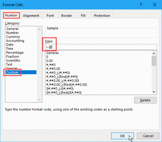 Crie um formato personalizado para marcadores no Excel