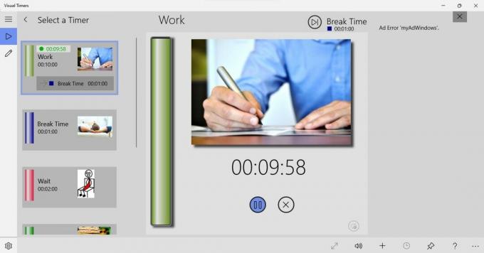 Interface do aplicativo Visual Timers mostrando a contagem regressiva para o trabalho