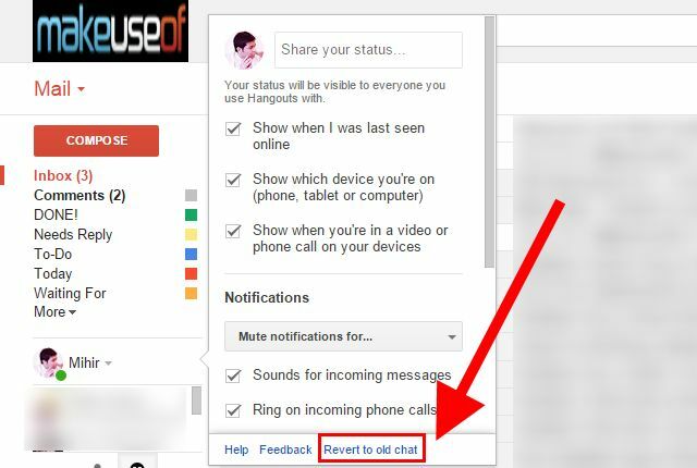 novos recursos no gmail reverter para o bate-papo antigo