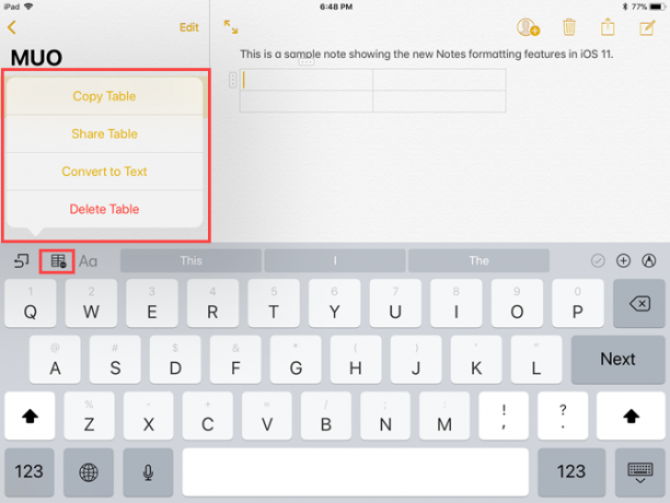 tabelas no ios 11 notas