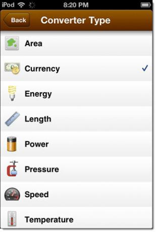 aplicativo para iPhone de conversões de unidade