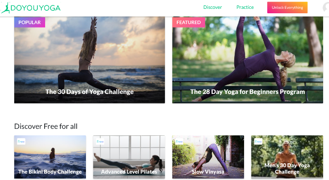 DoYouYoga oferece sete cursos gratuitos para iniciantes, com duração de um mês