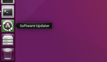 Atualizador de software na barra do Unity Launcher