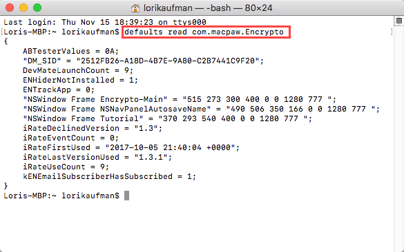 Executando o comando de leitura padrão para um aplicativo específico em um Mac