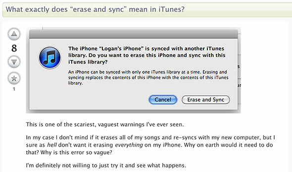 Seu novo iPhone está emparelhado com outra biblioteca do iTunes? Não surte, apague e sincronize