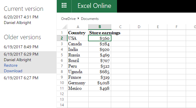 versões anteriores do onedrive