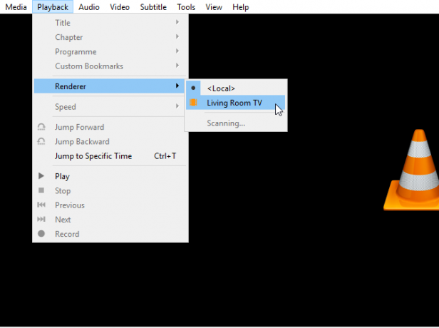 Configurando um Chromecast no VLC por meio do menu Reprodução