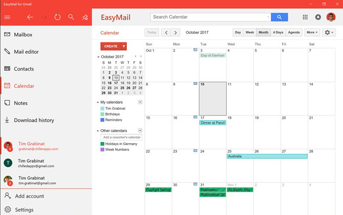 Visualização do Calendário do EasyMail for Gmail