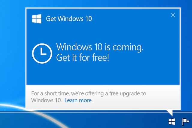 Notificação de atualização do Windows 10