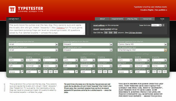 aplicação web de tipografia