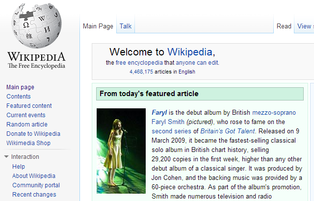 Frontpage da Wikipedia