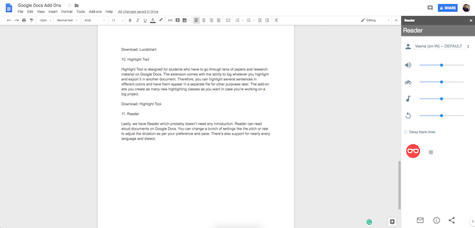 Complemento do Google Docs Reader