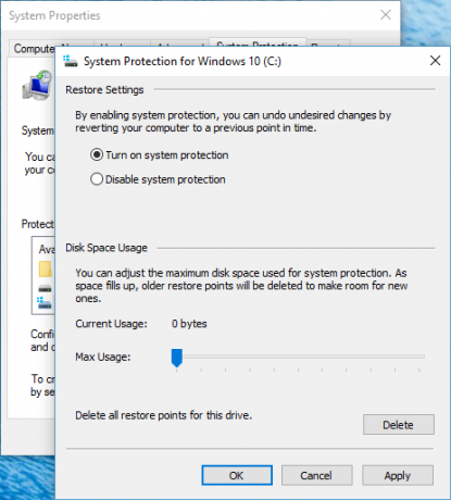 Proteção do sistema Windows 10