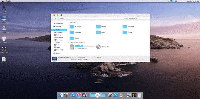 Tema do Windows 7 macOS Catalina SkinPack