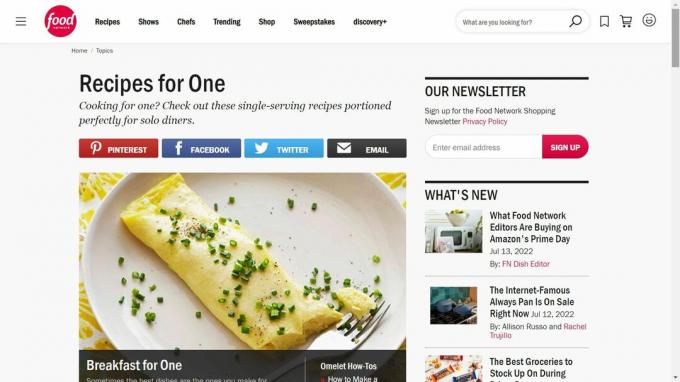 site de receitas de porção única da rede alimentar