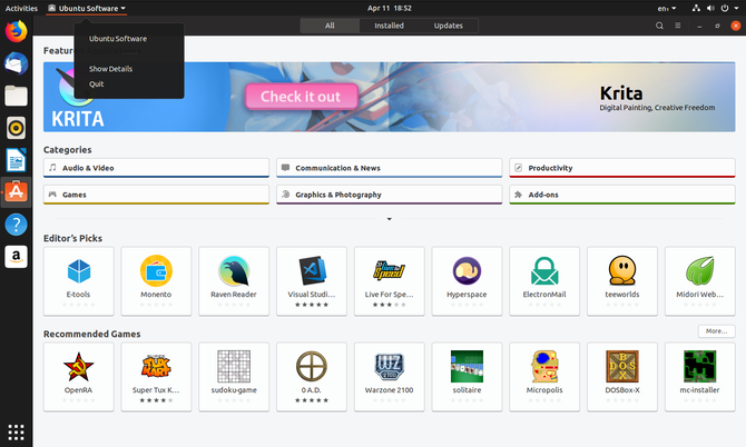 Novo menu de aplicativos GNOME no Ubuntu 19.04