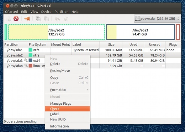 verificação de erro do linux hdd