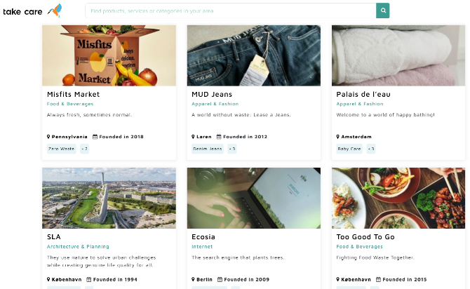 Take Care é um catálogo de empresas com foco em sustentabilidade e ética