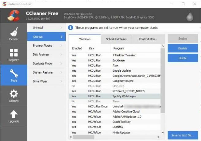 6 dicas e truques do CCleaner para limpar efetivamente o computador 02 CCleaner Desativar itens de inicialização