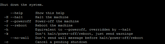 comandos de desligamento do terminal linux