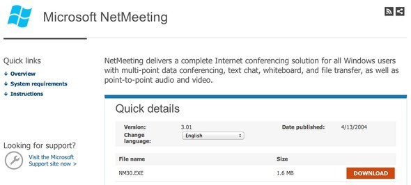 Estou tirando meu chapéu para você, Microsoft NetMeeting downloadnetmeet