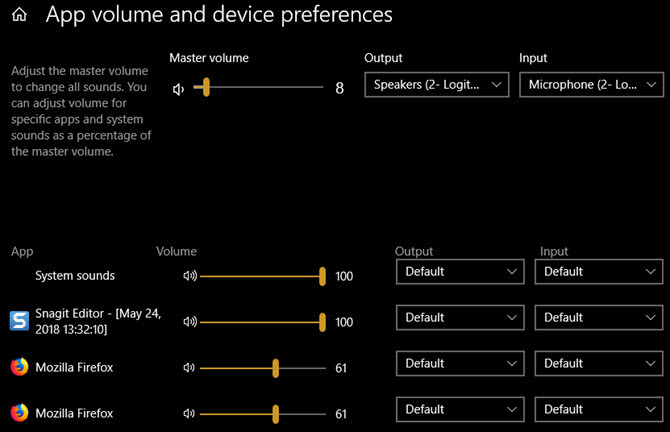 Volume do aplicativo do Windows 10