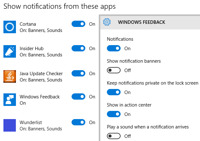 Configurações de notificações do Windows 10