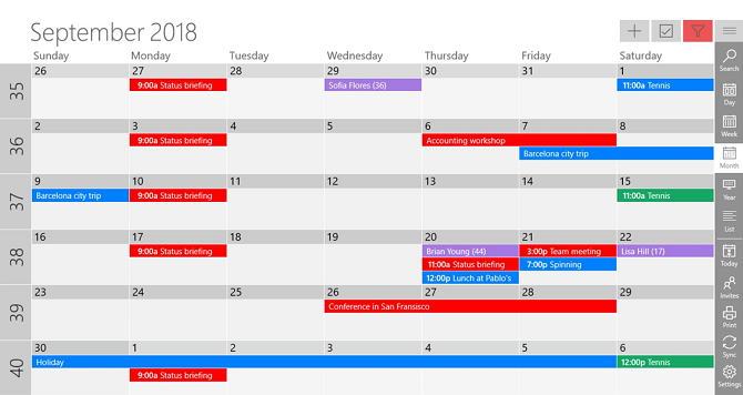 um aplicativo de calendário do windows 10