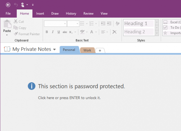 Esta seção está protegida no OneNote 2016