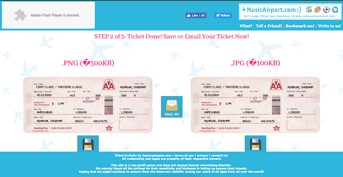 crie uma passagem aérea falsa com ticket-o-matic