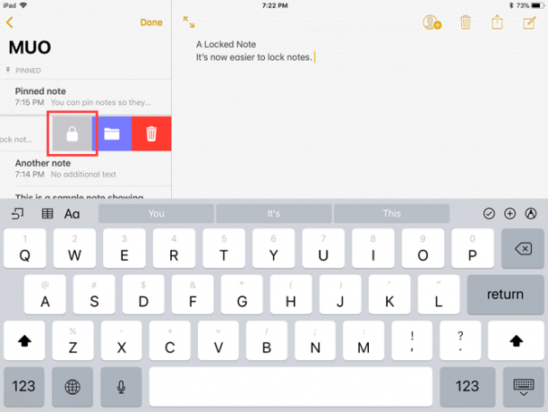 deslize para bloquear notas ios 11