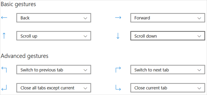 configurações de gestos do mouse microsoft edge