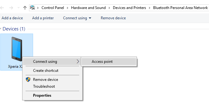 Conecte-se a um ponto de acesso de compartilhamento Android via Bluetooth no Windows 10