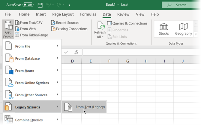 O Assistente de legado de texto no Microsoft Excel