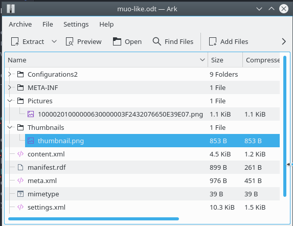 formatos de arquivo muo como odt compress