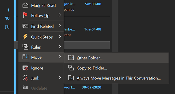 mover e-mails do Outlook