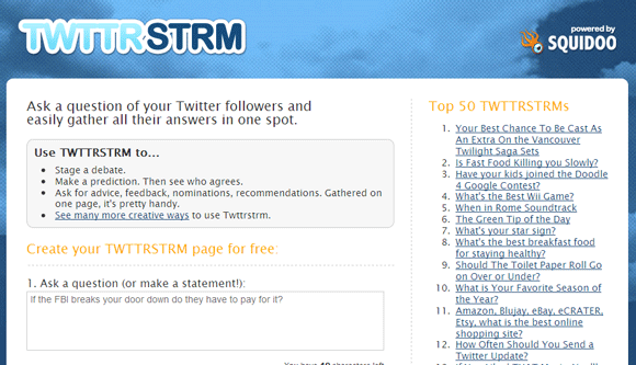 6 Twitter Web Apps para fazer perguntas de uma multidão no Twitter twttrstrm