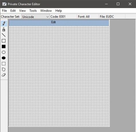 Grade do editor de caracteres particulares