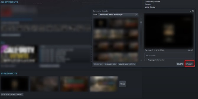 Uploader de captura de tela do Steam