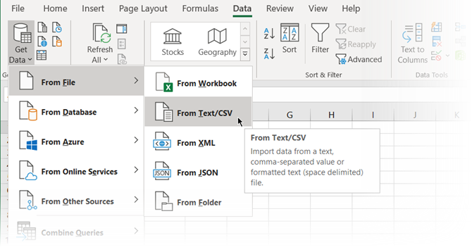 Inicie o Assistente de dados de texto manualmente