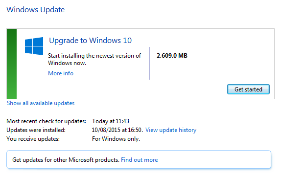 Caminho gratuito do Windows 10 Windows Update