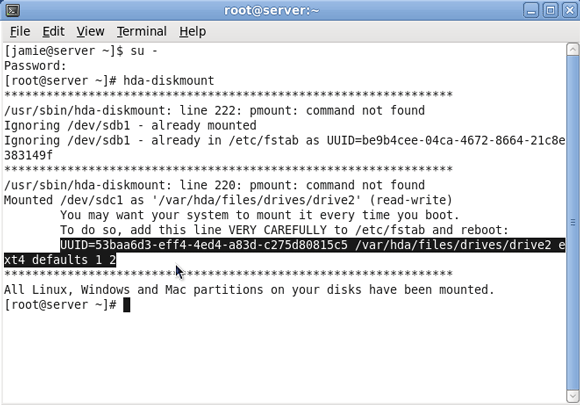 Configurando um servidor doméstico Amahi - Adicionando uma unidade ao seu servidor [Linux] 8 copie esta linha hda diskmount stuff