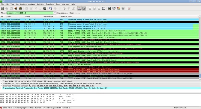 Exemplo de Wireshark em uso